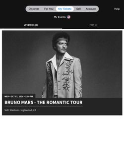 Bruno Mars Romantic Tour 2x Tickets
