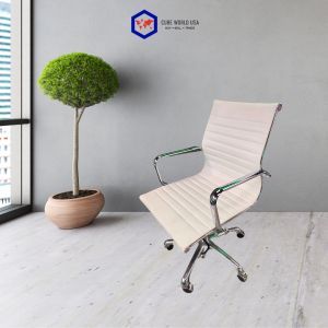 Herman Miller Eames Style Chairs – White Ribbed Back w/ Chrome Base