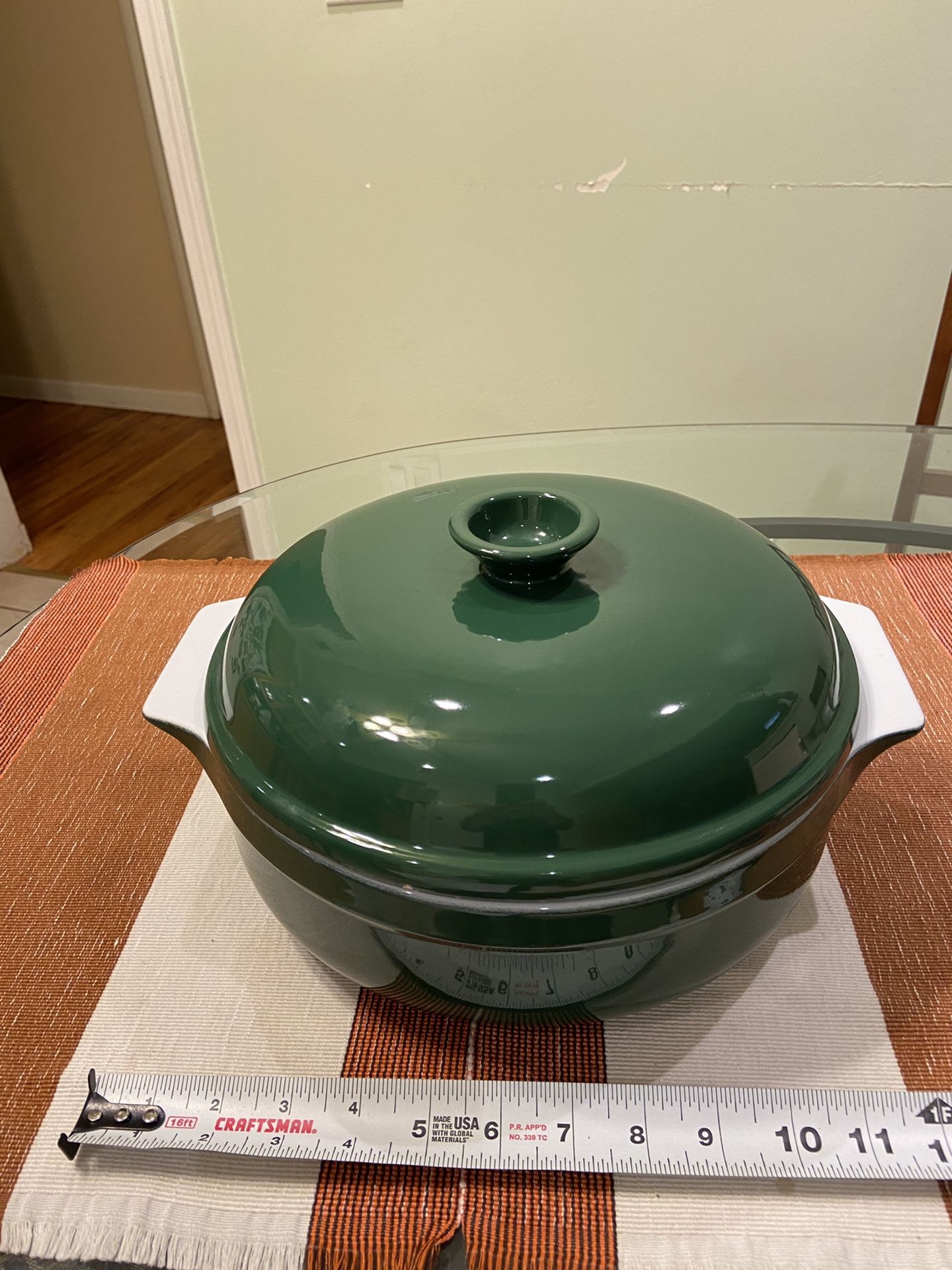Vintage Emile Henry Ceramic 4 Quart Lidded Dutch Oven In Forest Green. #84.40