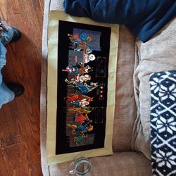 Old Velvet Vietnamese Painting, Hand Painted, Dogs