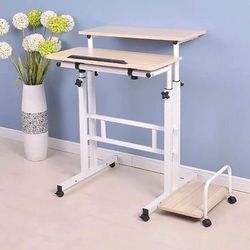 NEW Mobile Sitting/Standing Rolling Reversible Desk, Home Office Laptop Workstation, Side  Storage