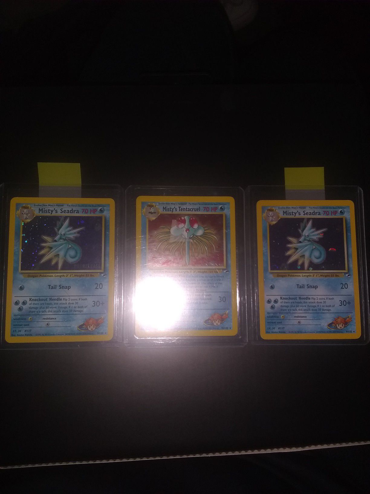 VINTAGE POKEMON PRE-RELEASE LOT! 3 Misty's Holographic Pokemon Card Lot; 2 PRERELEASE Misty's Seadras; One Misty's Tentacruel!