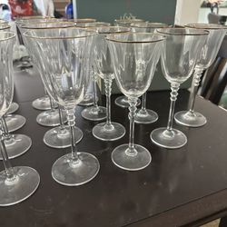 Mikasa Sonata Gold Rimmed Crystal Wine Glasses Water Goblets