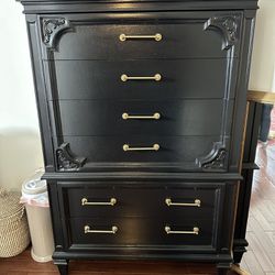 Beautiful Tall Dresser - Black With Gold Hardware