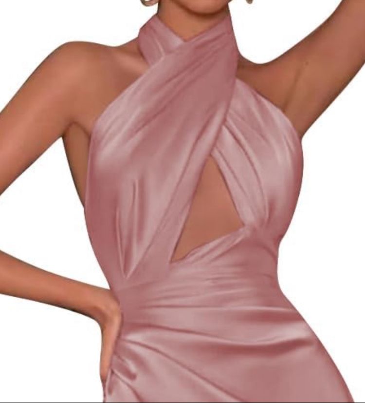 Sexy High Slit Pleated Bridesmaid Prom Dresses Long For Women With Slit Corset Formal Party Gowns Satin Halter Evening Dress Dusty Rose Size 12