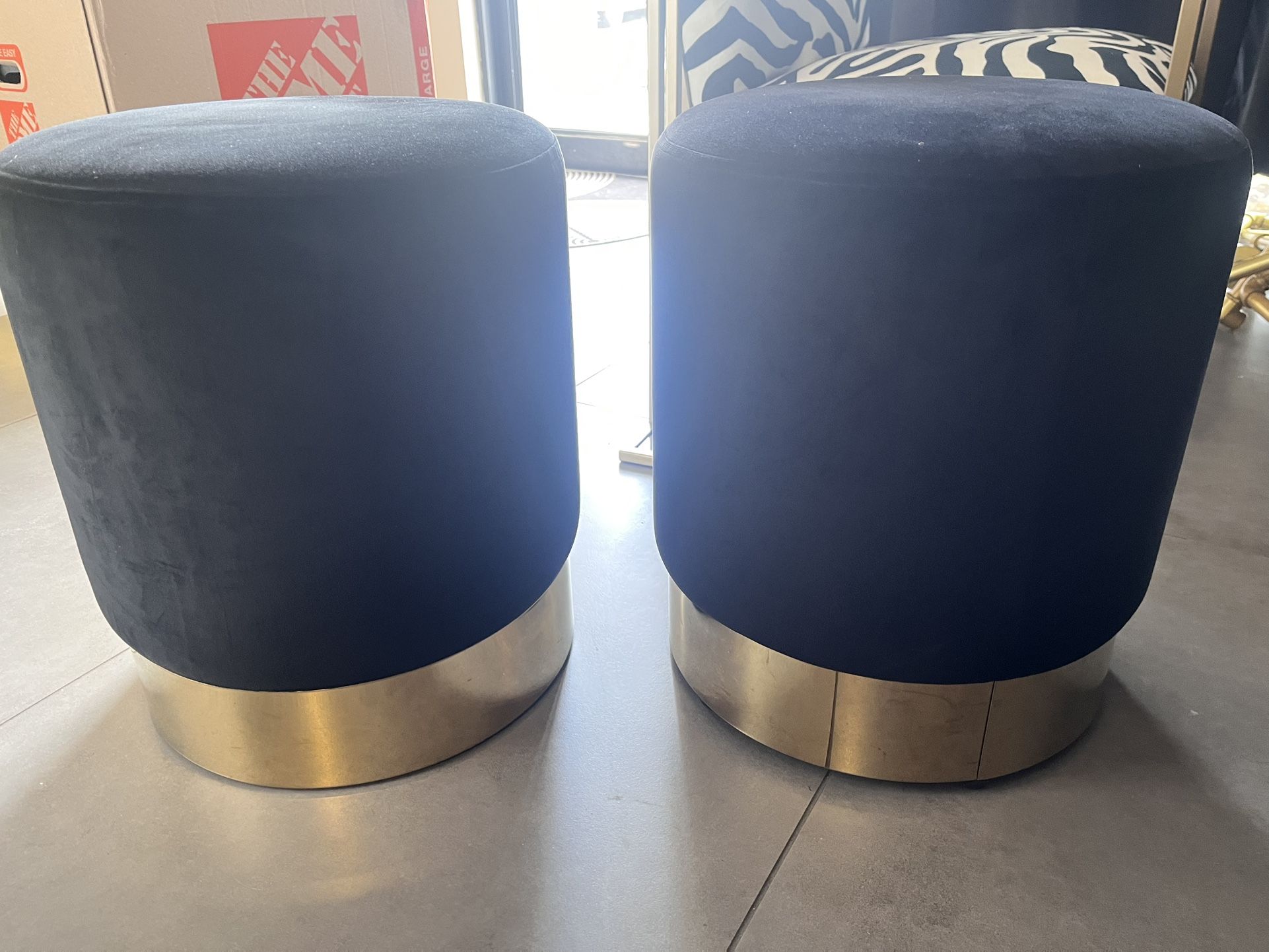 Set Of 2 Black Velvet Ottomans OBO
