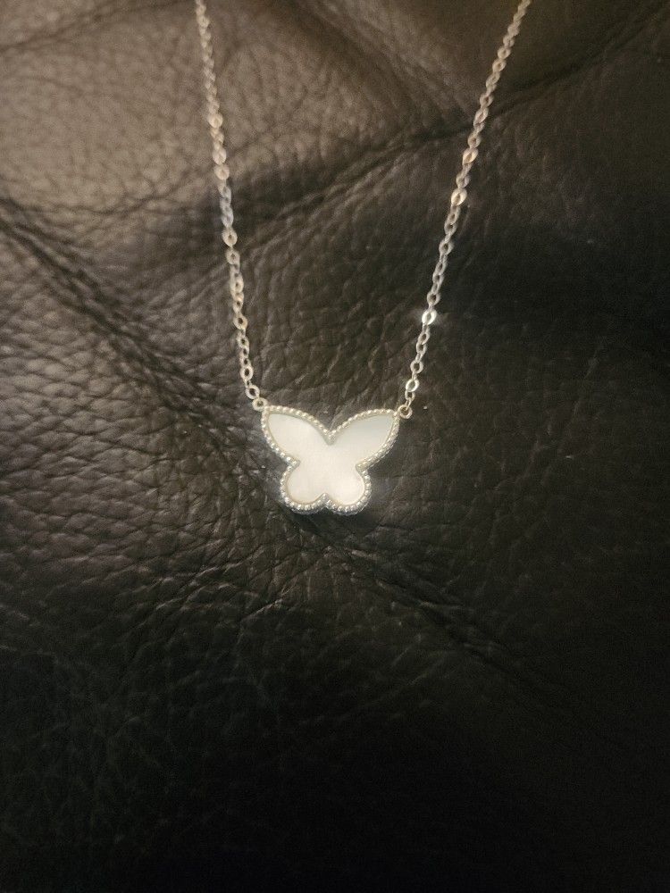 Silver Necklace With Ivory Butterfly Shaped