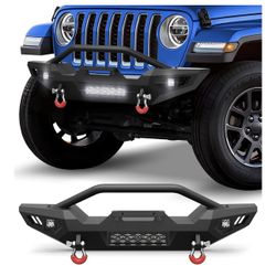New in a sealed box Front Bumper Bar with Winch Plate for Wrangler JK JL Gladiator 2007-2025 Textured Black Steel Bumper with License Plate Bracket, D
