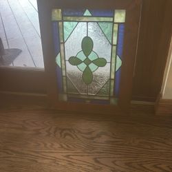Framed Stained Glass Panel / Suncatcher – 16″ x 21″ – Green & Blue