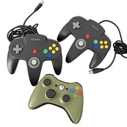  🎮 3 Controllers Bundle – N64 USB + Xbox 360 Wireless (Olive Green)