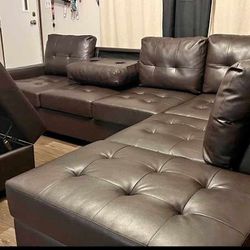 Brand New Brown Sectional With Storage Ottoman 