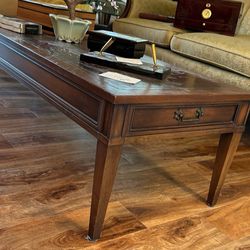 wood with leather top coffee table