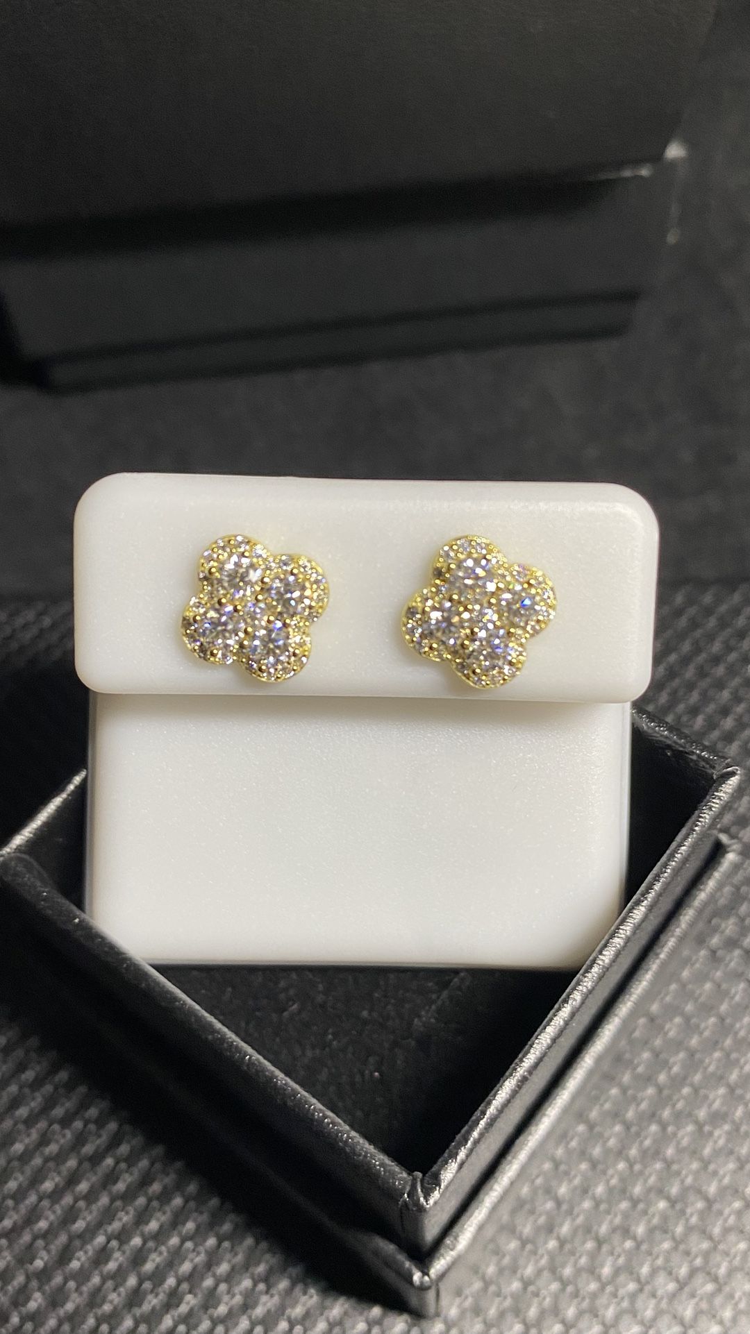 Gold Over Silver Clover Earrings With Moissanite Diamonds 💎