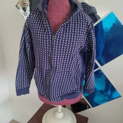 Dark blue with white skull design hoodie zip up unisex jacket