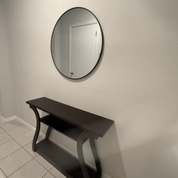 Console Table Glossy Round Brown And Black Mirror 