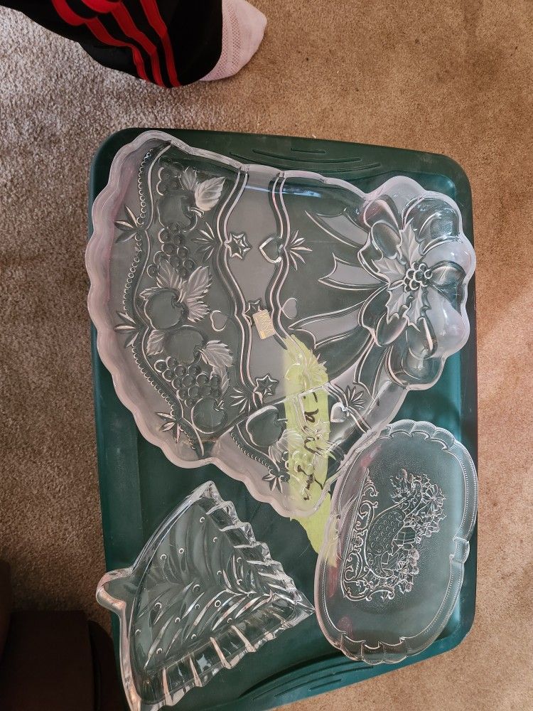 Mikasa Crystal Bell Platter  & Sleigh Platter & Tree Candy Dish
