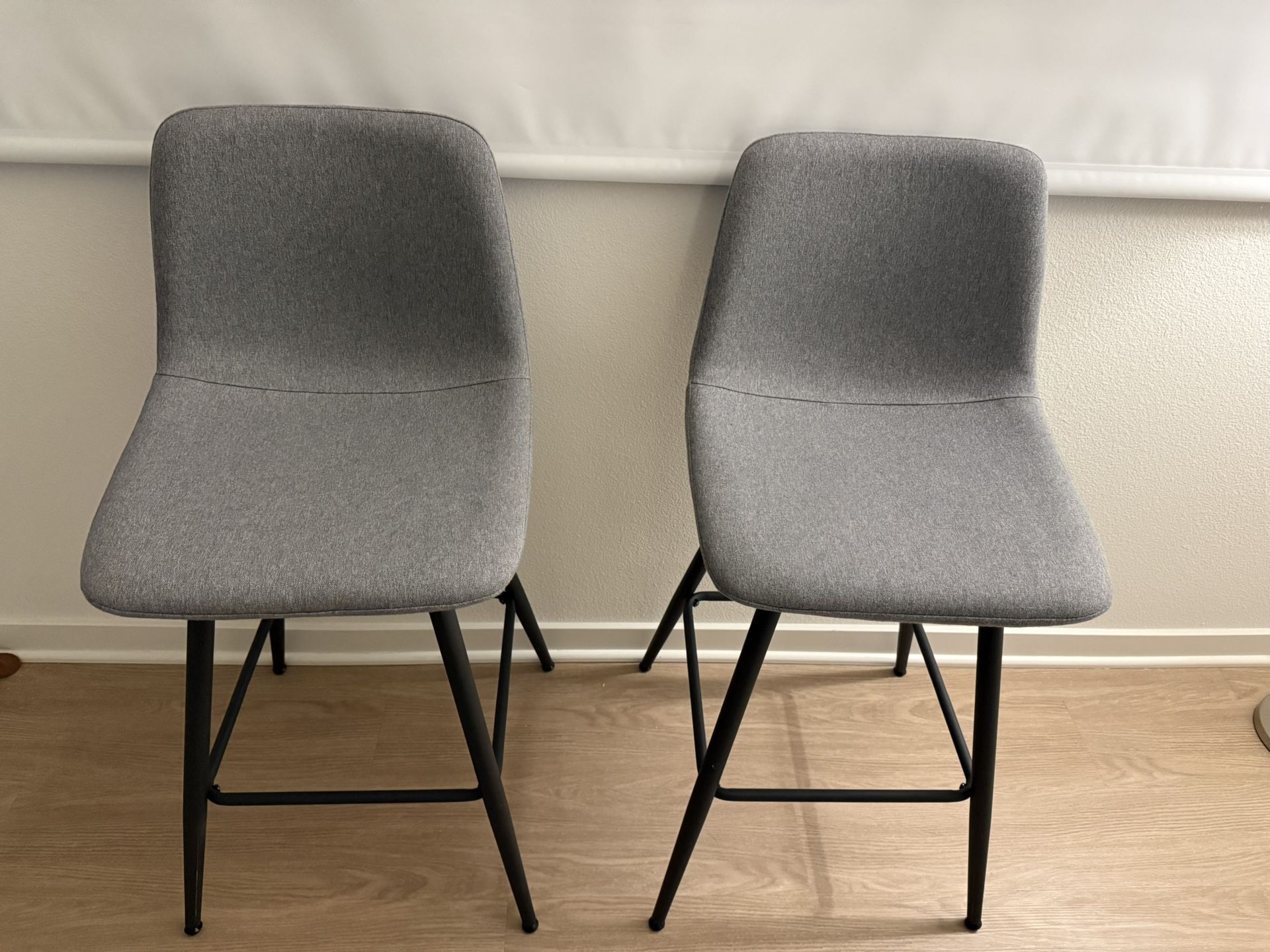 26" Gray Upholstered Stools - Set of 2