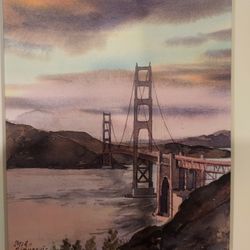 Signed Miho Simunovic Watercolor Print of The Golden Gate Bridge 8" X 10"