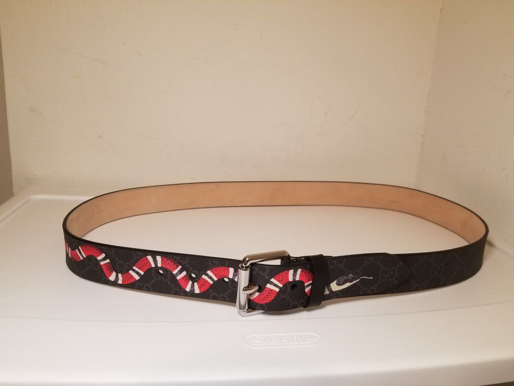 Gucci Snake Printed Black Leather Belt