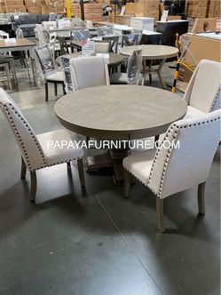 New Round Dining set, Table and Chairs, Round Table, Chairs, nailed trimmed Chairs, mid-century Table,Dining Table, Table,Dinette set, Wooden Table, C
