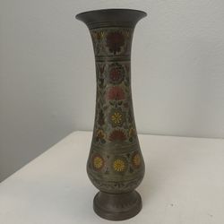 Vintage Boho MCM Brass Tall Vase