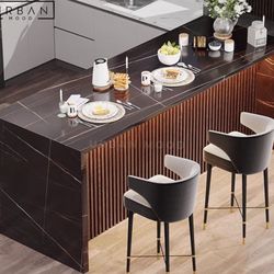 6–8 Person Modern Dining Table – Black Marble Finish – 180cm – LED Light