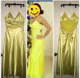 Yellow formal elegant open back beaded dress