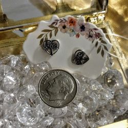 925 Sterling Silver Tree Of Life Stud Heart Earrings