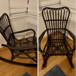 Land Of Nod/Crate And Barrel Black Wicker Rocking Chair 