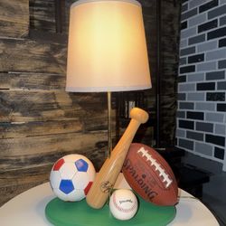 Vintage Sports Baseball Bat Football Soccer Ball Spalding Kids Sports Theme Table Lamp
