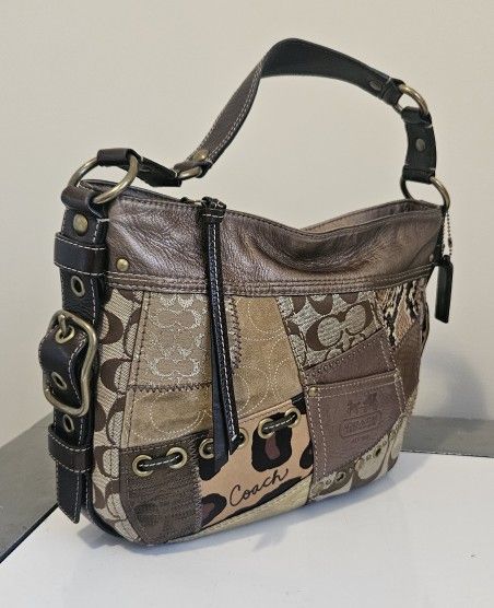 Coach Signature Patchwork Brown Shoulder Bag for Sale in