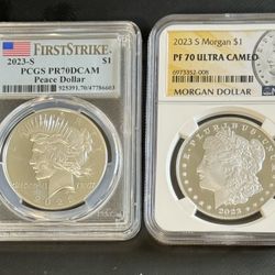 2023-S Proof $1 Morgan and Peace Silver Dollar 2pc Set PCGS/NGC PR70DCAM 