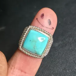 Vintage Sterling Silver Turquoise Ring Square Cabochon Rope Bezel Filigree Sz 6