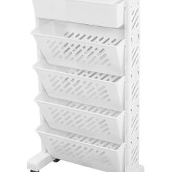 White Storage Organizer Shelf, Removable Plastic Movable Bookshelf for Home
