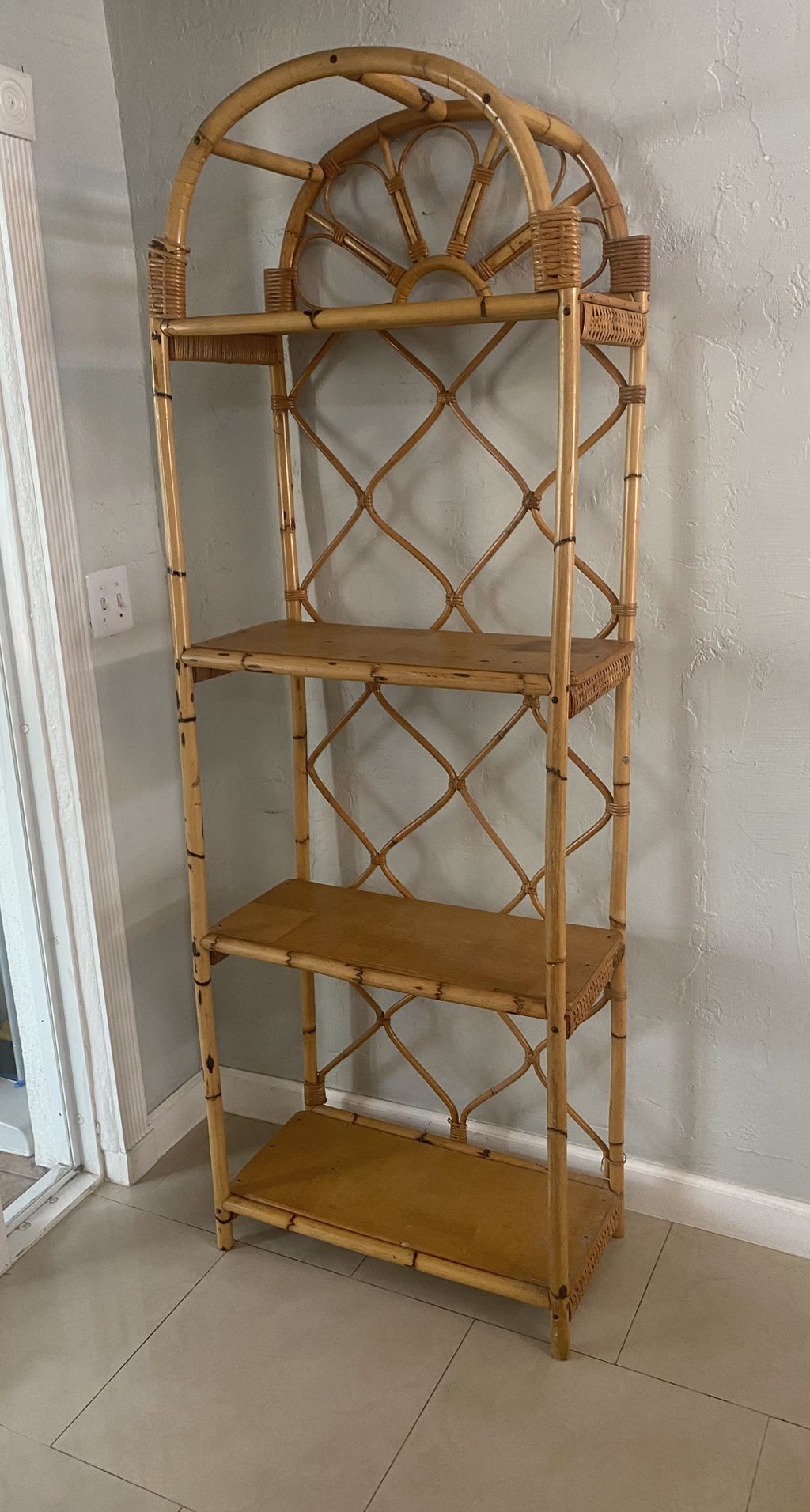 MidCentury Bamboo Rattan Shelf Stand
