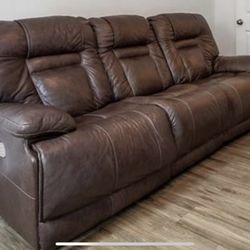 Ashley Brown  Leather Power Recliner Sofa / Couch