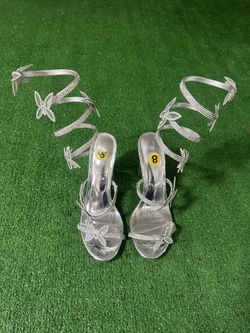 Silver strappy sandals with rhinestone details size 8