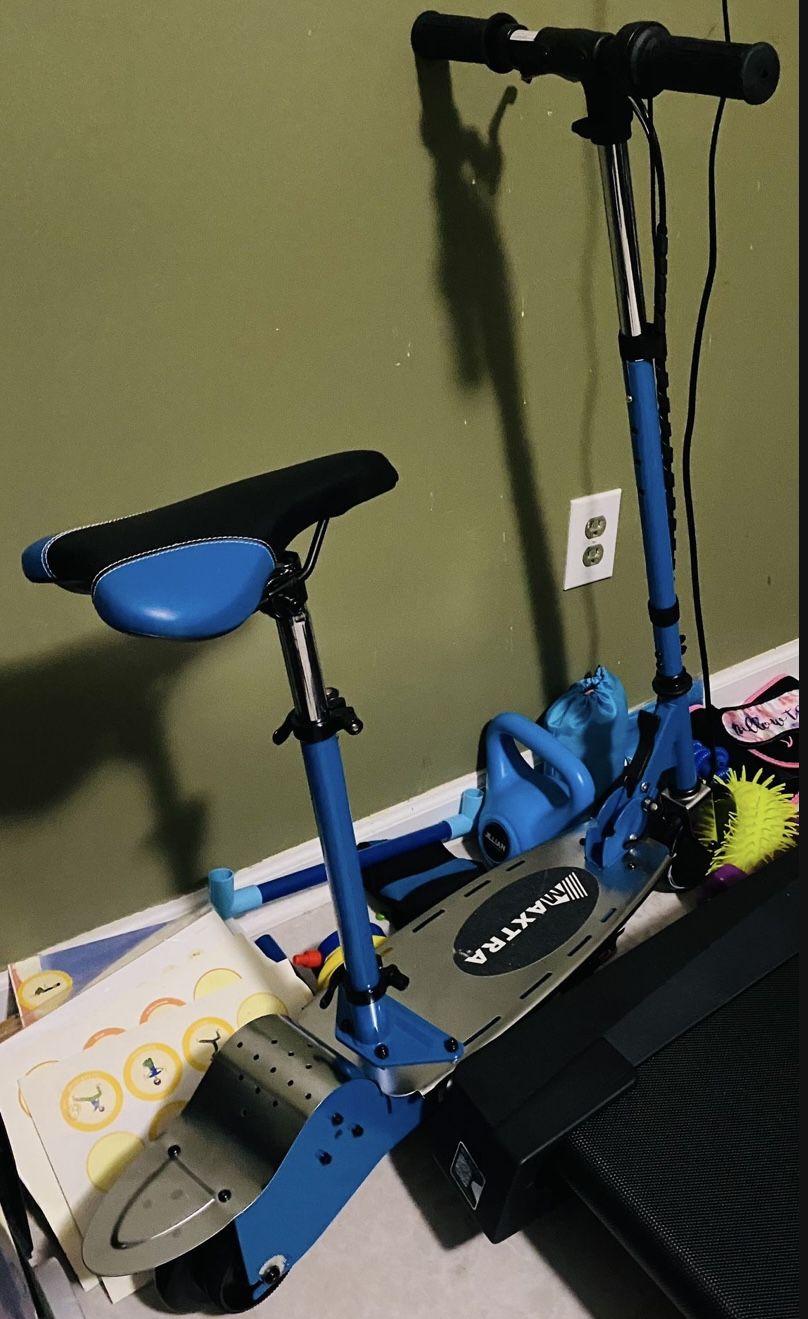 Blue Electric Scooter with Seat for Kids 6-12 - Excellent Condition-Like New!