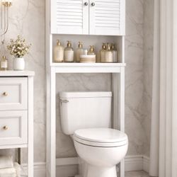 MXARLTR Over The Toilet Storage Cabinet, Over Toilet Bathroom Organizer with Barn Doors Above Toilet Storage Cabinet Spacesaver Rack Behind Toilet Bat