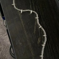 Silver tone spiked rhinestone King Of Wakanda Wolf Tooth pendant Necklace