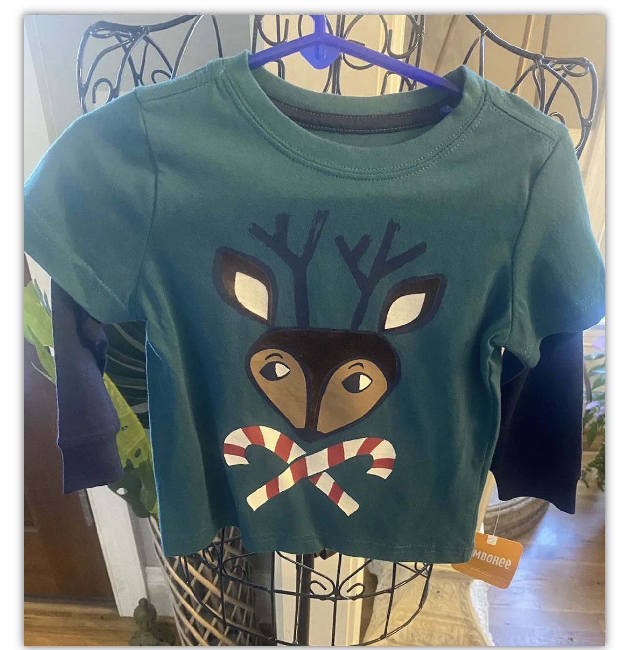 NWT Gymboree Toddler Boys SZ 12-18 MOS Reindeer Candy Cane Top Shirt