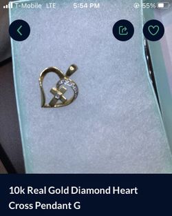 10k Real Gold Heart Cross Pendant 