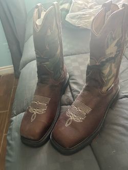 Brown Leather Camo Western Cowboy Boots