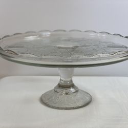 Vintage Depression Glass Pedestal Cake Plate Harp Design