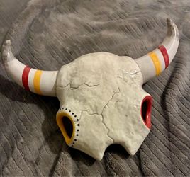 Vintage cow skull ceramic 14 inches from tip to tip cowboy art