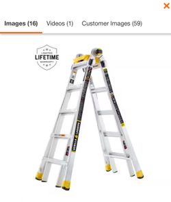 Gorilla Ladders 22 ft. Reach Aluminum Multi-Position Ladder w/ Project Bucket, Tool Hangers, 300 lbs. Load Capacity,
