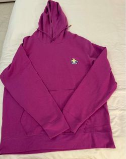 This is an Original Penguin amethyst orchid purple hoodie featuring an embroidered colorful Pete the Penguin logo on the chest. Size LARGE