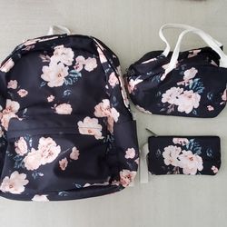 Flowers Backpack with Lunch bag And Pouch