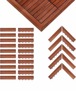 New-PrimeZone Solid Acacia Wood Edge Trim Set for Interlocking Deck Tiles - 20 PCS Border Trim & 10 PCS Corner Trim for Outdoor Flooring, Waterproof E