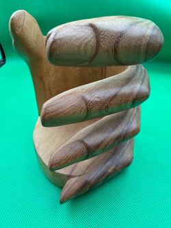 Hand Carved Wooden Hand Wine Bottle Holder Rustic Decor